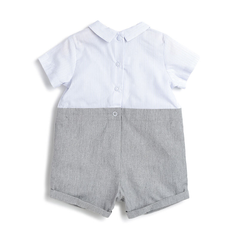 Boys Medium Grey Solid Short Sleeve Rompers image number 1